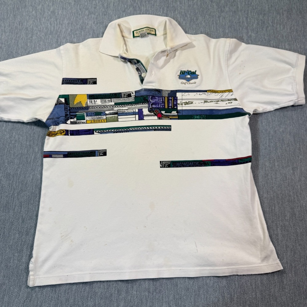 VTG South Shore Polo Shirt Mens Medium White Hi‎ Cal Golf Classic Colorblock